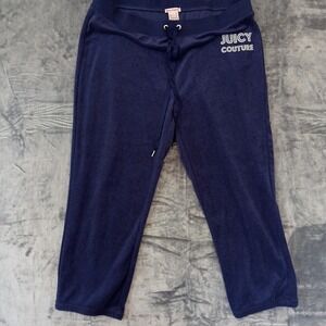 Juicy Couture Sweat Pants Womens Large Navy Blue Cropped Lounge Logo Pockets